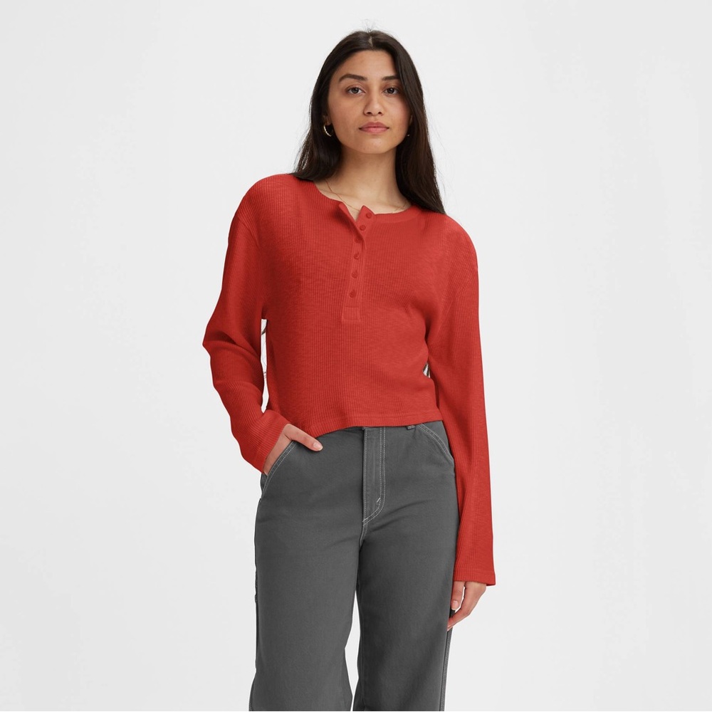 Levi’s Sunbloom Henley Ribbed Casual Top Size Small NWT Burnt Orange